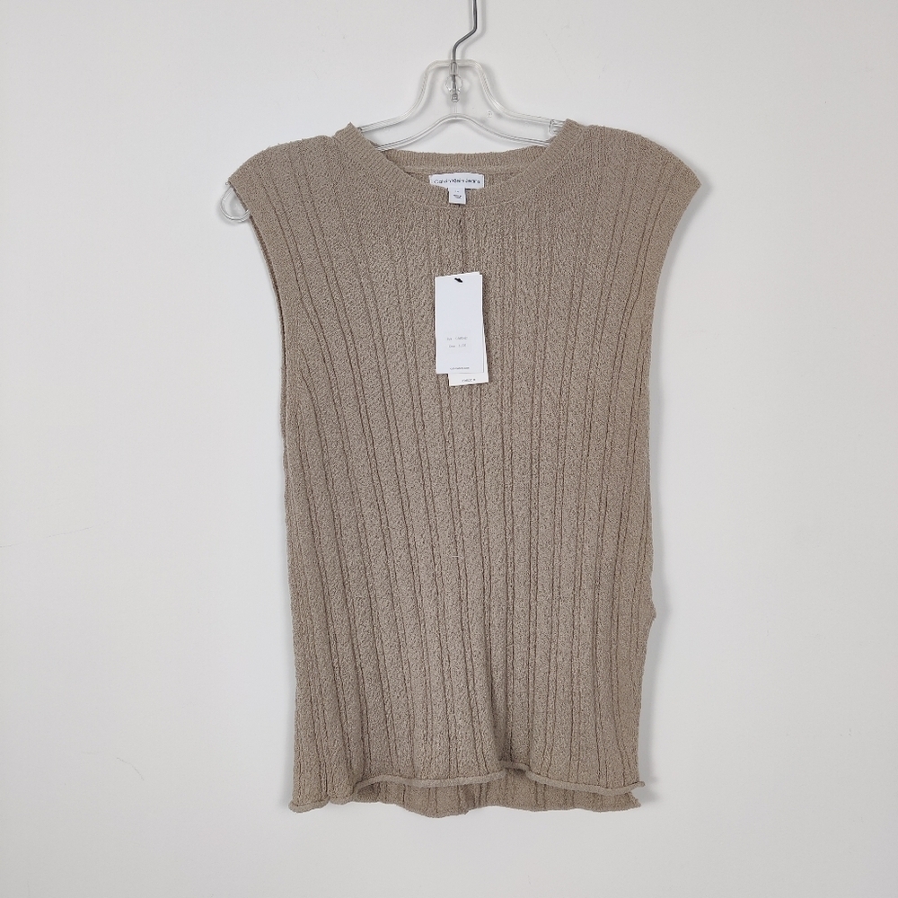 Calvin Klein Jeans Women's Ribbed Knit Tank Top in Tan Size Large Bodycon